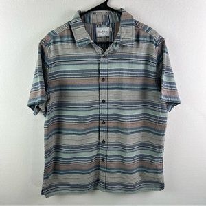 Goodfellow Co Mens Button Up Shirt Large Blue Striped Short Sleeve Textured